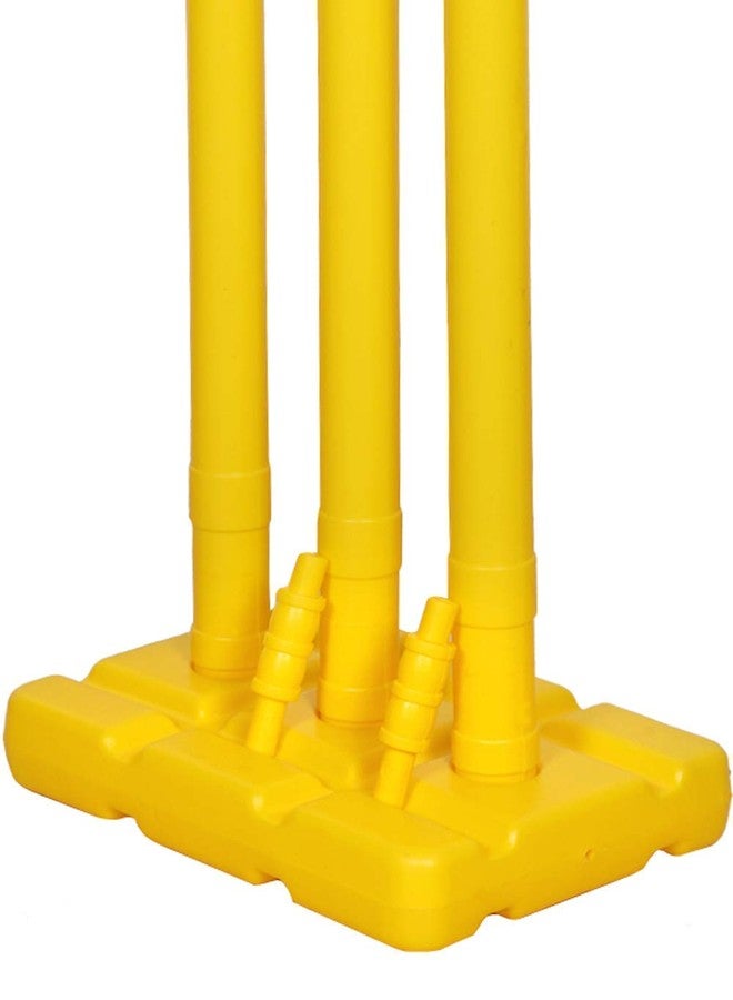 Fazzul Heavy Plastic Cricket Stumps Set - 3 Stumps + 2 Bails + 1 Stand (Yellow)(Plastic Wicket Set) Cricket Standard Wickets for Cricket Ground, Match, Tournament Stump with Stand & Bails - Image 4