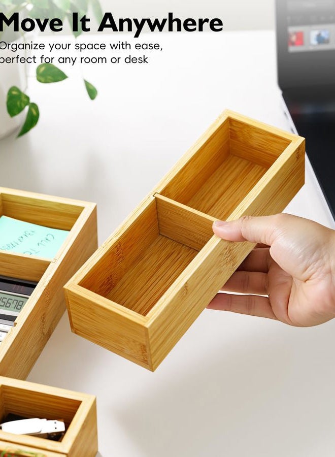 VA1KENE 12-Piece Bamboo Desk Drawer Organizer Tray – Adjustable Storage Boxes with 24 Adjustable Compartments for Office Drawer, Jewelry, Vanity & Desk Accessories - Image 3