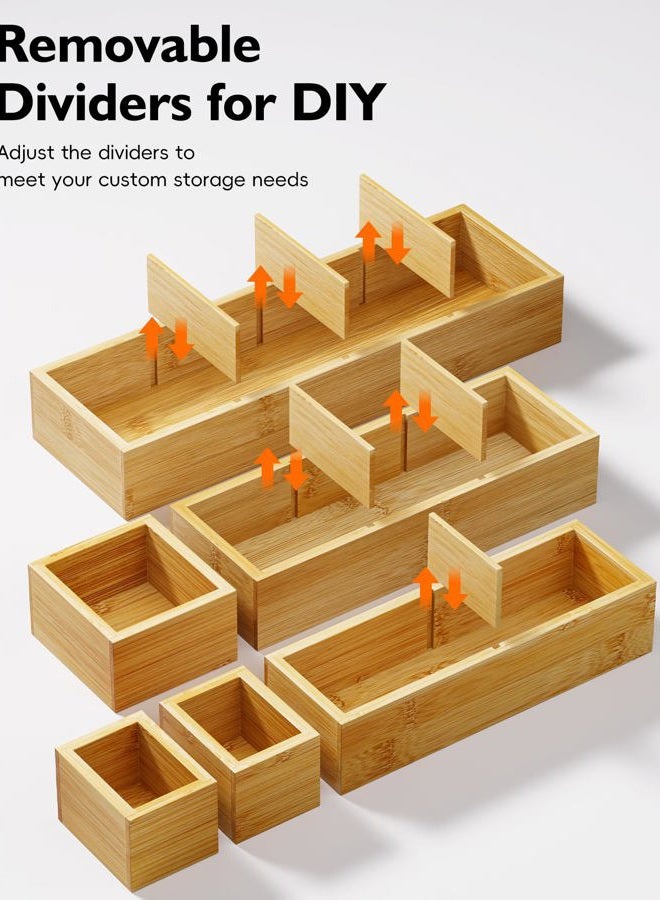 VA1KENE 12-Piece Bamboo Desk Drawer Organizer Tray – Adjustable Storage Boxes with 24 Adjustable Compartments for Office Drawer, Jewelry, Vanity & Desk Accessories - Image 2
