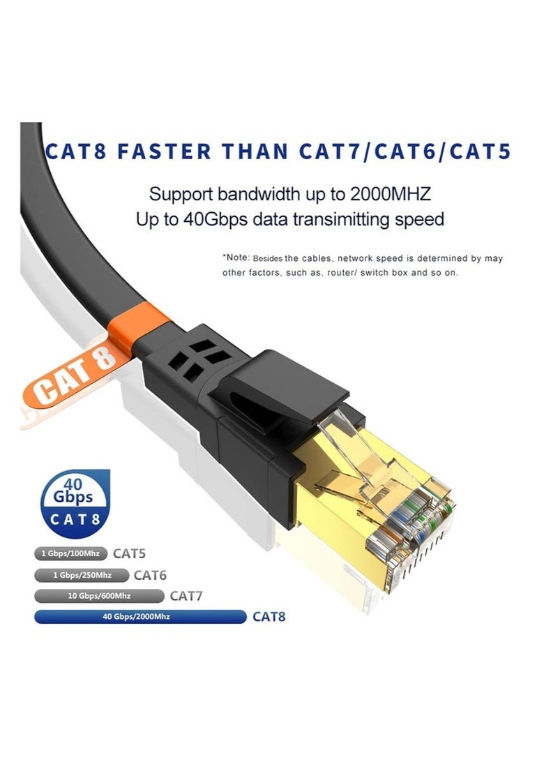 كينسو CAT8 Ethernet Cable, High Speed Heavy Duty Cat8 LAN Network Cable 40Gbps, 2000Mhz with Gold Plated RJ45 Compatible with Gaming Switch PC PS5 PS4 Xbox Modem Router WIFI Extender Patch Panel - Black (10M) - Image 2