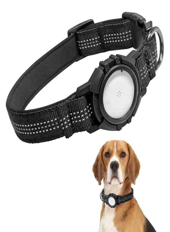 Rechale Upgraded AirTag Dog Collar, Reflective & Waterproof Adjustable Dog Collar, Secure Fit for Small Medium Large Dogs, Durable Nylon Pet Collar with Easy AirTag Holder for Real-Time Location (Black L) - Image 1
