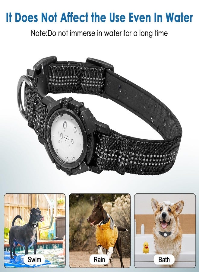 Rechale Upgraded AirTag Dog Collar, Reflective & Waterproof Adjustable Dog Collar, Secure Fit for Small Medium Large Dogs, Durable Nylon Pet Collar with Easy AirTag Holder for Real-Time Location (Black L) - Image 2
