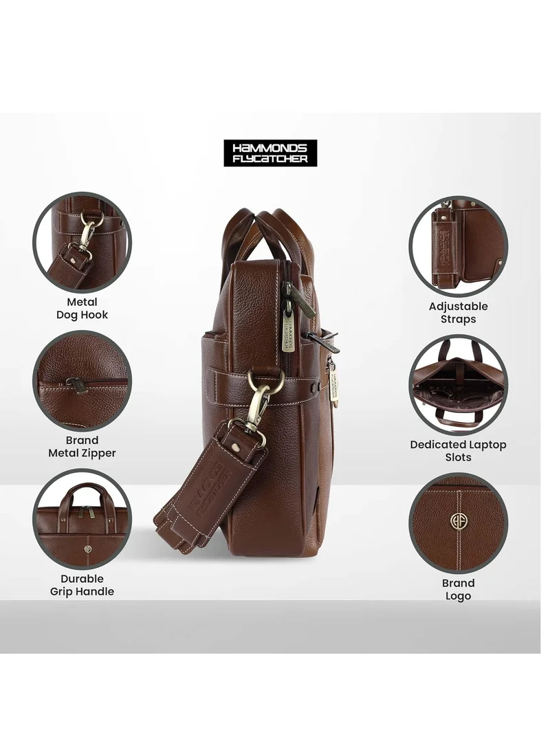 Hammonds Flycatcher  Laptop Bag for Men Leather Travel & Office Bag Fits Up to 16 Inch Laptop/MacBook Brushwood Stylish Crossbody Handbags with Adjustable Shoulder Straps  | Best Price UAE