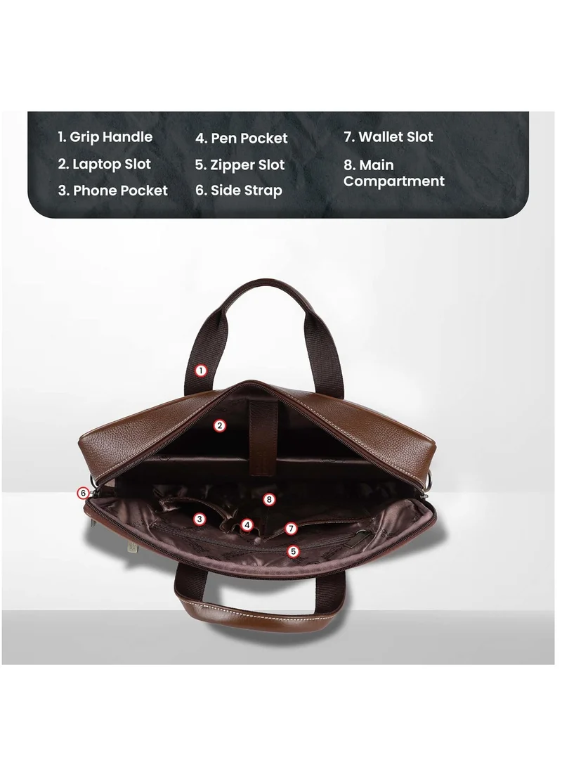 Hammonds Flycatcher  Laptop Bag for Men Leather Travel & Office Bag Fits Up to 16 Inch Laptop/MacBook Brushwood Stylish Crossbody Handbags with Adjustable Shoulder Straps  | Best Price UAE