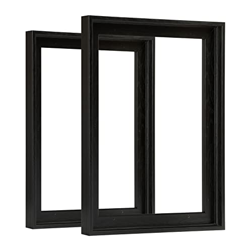 FOLKOR Floating Canvas Frame for 16x20 Inch Painting, 2 Pack Floater Frame for Canvas Prints, 0.9" Rabbet Depth Art frame for Wall Prints Diamond Painting Paint by Numbers (Black) - Image 1
