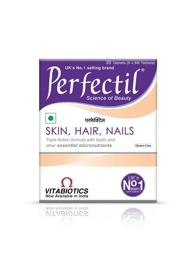 Perfectil 30 Tablets, Triple Action Formula Enriched With Biotin, Grape Seed Extract, For Healthy Skin, Hair, And Nails | Gluten Free Vegetarian Tablets(Pack Of 1)  - Image 1