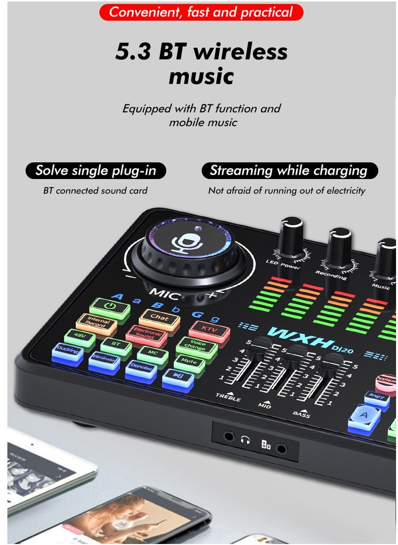 Sunbmebge - 48V Live Sound Card Audio Mixer/Podcast Audio Interface with DJ Mixer Effects/Voice Changer with Sound Effects for Karaoke Tiktok YouTube Live Streaming Record Gaming - Image 1