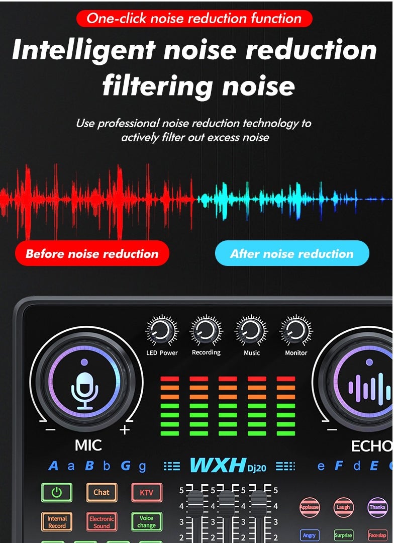 Sunbmebge 48V Live Sound Card Audio Mixer/Podcast Audio Interface with DJ Mixer Effects/Voice Changer with Sound Effects for Karaoke Tiktok YouTube Live Streaming Record Gaming  - Image 2