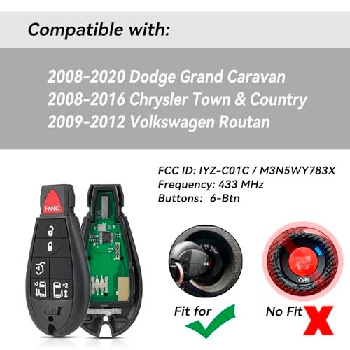 GZXNKEY 2PCS Keyless Entry Remote Key for Chrysler Town and Country 2008 2009 2010 2011 2012 2013 2014 2015 2016 Dodge Grand Caravan 2017 2018 2019 2020 Remote Fob Replacement FCC ID: IYZ-C01C / M3N5WY783X - Image 2