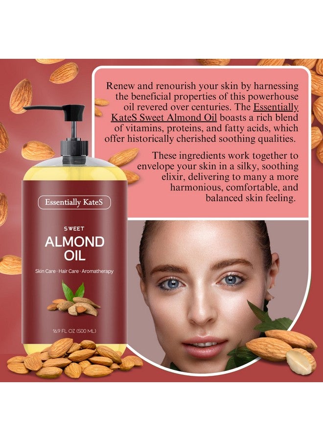 Essentially KateS Sweet Almond Oil 33.8 Fl Oz - Pack of 2 x 16.9 Fl Oz - 100% Pure and Natutral and Cold Pressed - Body Oil, Massage Oil, Hair Oil, and Carrier Oil - Image 2