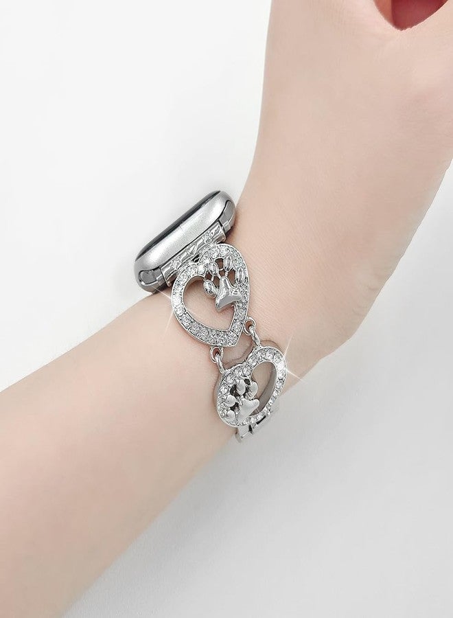 YONWORTH Bling Metal Band Compatible with Apple Watch Bands 42mm 44 45 46 49mm Women,Love Heart Shape Bracelet Dog Paw Wristband for iWatch Series 10 9 8 7 6 5 4 3 2 Ultra 2 SE (Silver,49mm) - Image 5