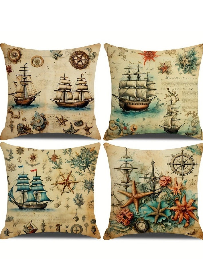 Mordely 4-piece Childhood Sailing Dream Series Holiday Decorative Throw Pillow Covers  - Image 1