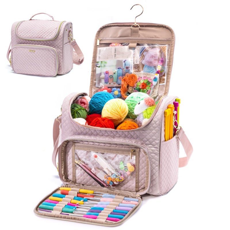 MYBAGZING Crochet Bag Organizer Quilted Storage Bag with Hanging Hook Ideal for Knitting Crochet Accessories - Image 2