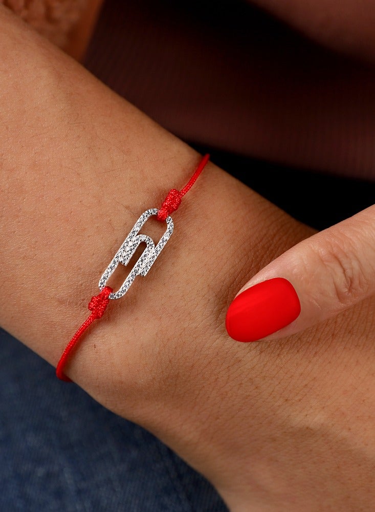Moonmory Minimalism Paper Clip With Cubic Zircon 925 Sterling Silver Clasp Red Cord Bracelet For Women Fashionable Jewelry Girl Gift Silver Ramadan Mother's Day Graduation Ceremony Girlfriend Gift - Image 1