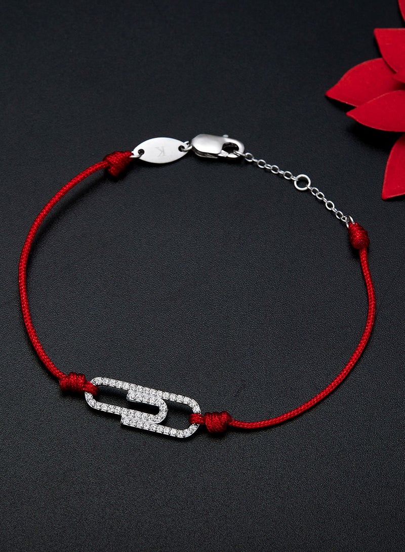 Moonmory Minimalism Paper Clip With Cubic Zircon 925 Sterling Silver Clasp Red Cord Bracelet For Women Fashionable Jewelry Girl Gift Silver Ramadan Mother's Day Graduation Ceremony Girlfriend Gift - Image 4