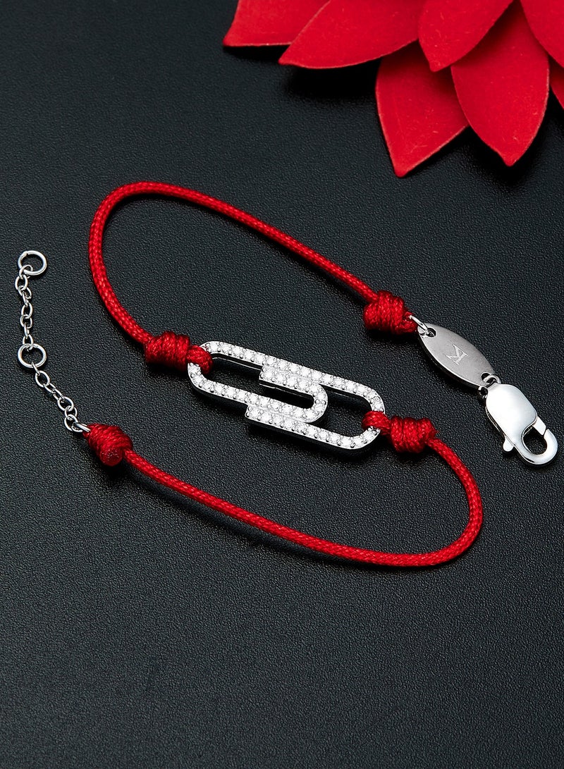 Moonmory Minimalism Paper Clip With Cubic Zircon 925 Sterling Silver Clasp Red Cord Bracelet For Women Fashionable Jewelry Girl Gift Silver Ramadan Mother's Day Graduation Ceremony Girlfriend Gift - Image 5
