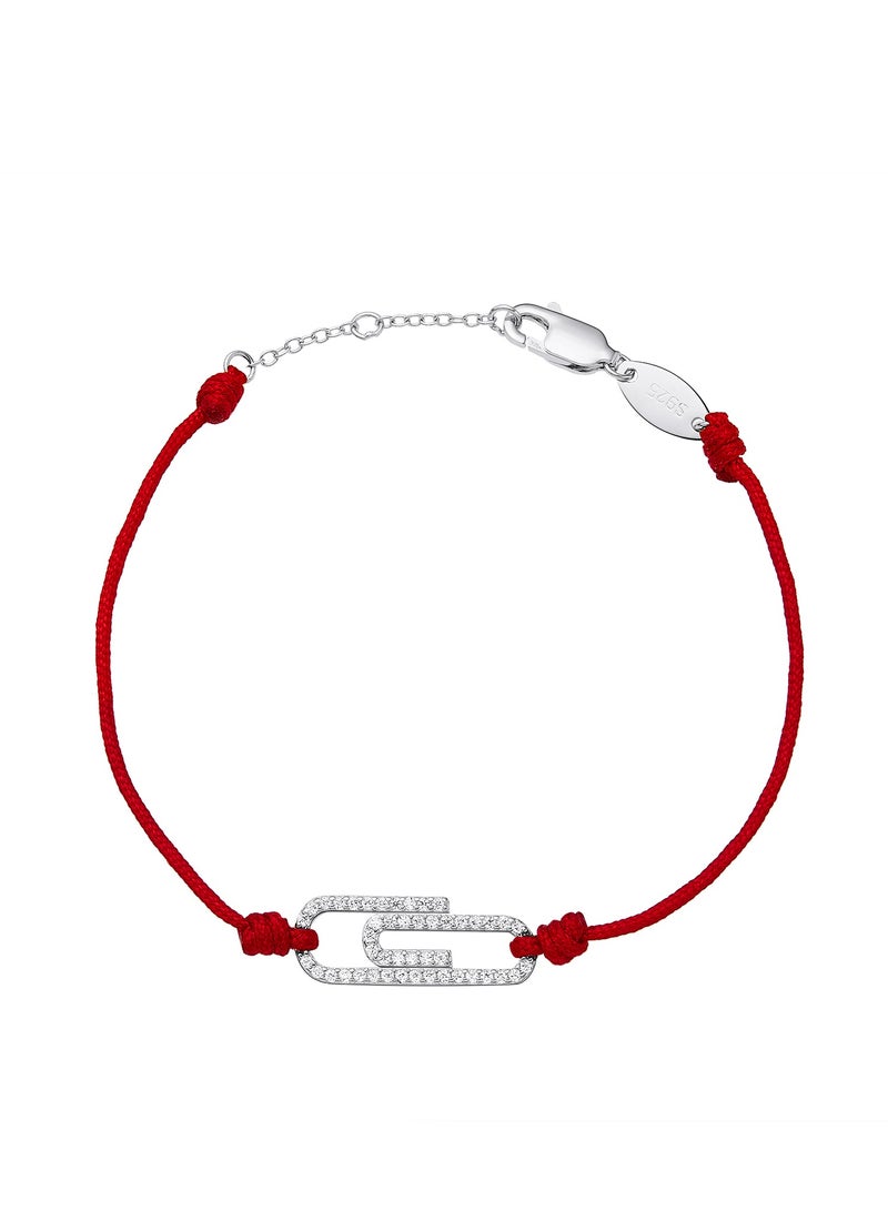 Moonmory Minimalism Paper Clip With Cubic Zircon 925 Sterling Silver Clasp Red Cord Bracelet For Women Fashionable Jewelry Girl Gift Silver Ramadan Mother's Day Graduation Ceremony Girlfriend Gift - Image 3