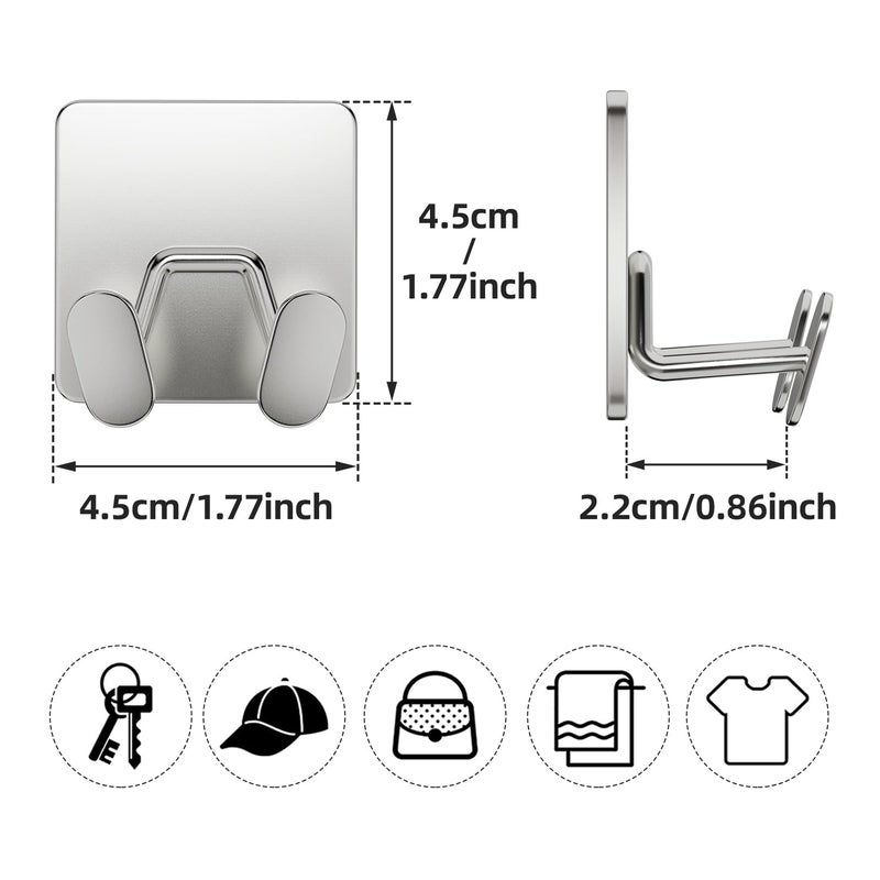 susswiff Adhesive Shower Hooks for Inside - Extra Sticky Stainless, Razor Holder Shower Accessories, Wall Mounted Self-Adhesive Double Hooks for Razor, Loofah, Towel, Shaver, Coat, Key, Silver, 4-Pack - Image 5