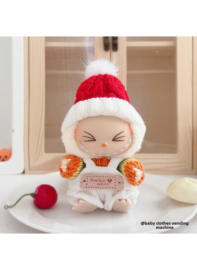 Labubu Clothes Accessories 17CM One Or Two Generation Labubu Pendant Baby Clothes Autumn And Winter Sweater Hat Scarf-Specifications:Suitable For 17cm Labu Cloth-Color:Dark Blue Striped Sweater + Brown Striped Scarf + White Square Face Hat  - Image 3
