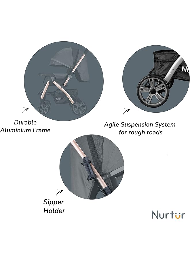 Nurtur Wilder Baby/Kids Travel Stroller 5 Point Safety Harness Adjustable Backrest And Canopy Reversible Handle Red Official Product Multicolor - Image 4