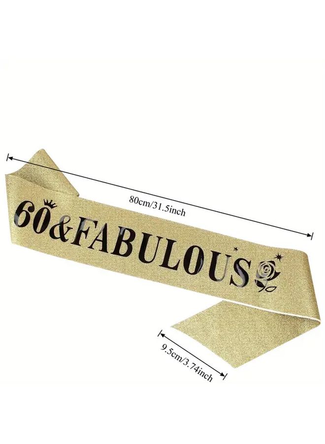 Gold 60th Birthday Sash Fabulous Glittery Durable Ribbon for Milestone Party Decorations Ideal Gift - Image 3