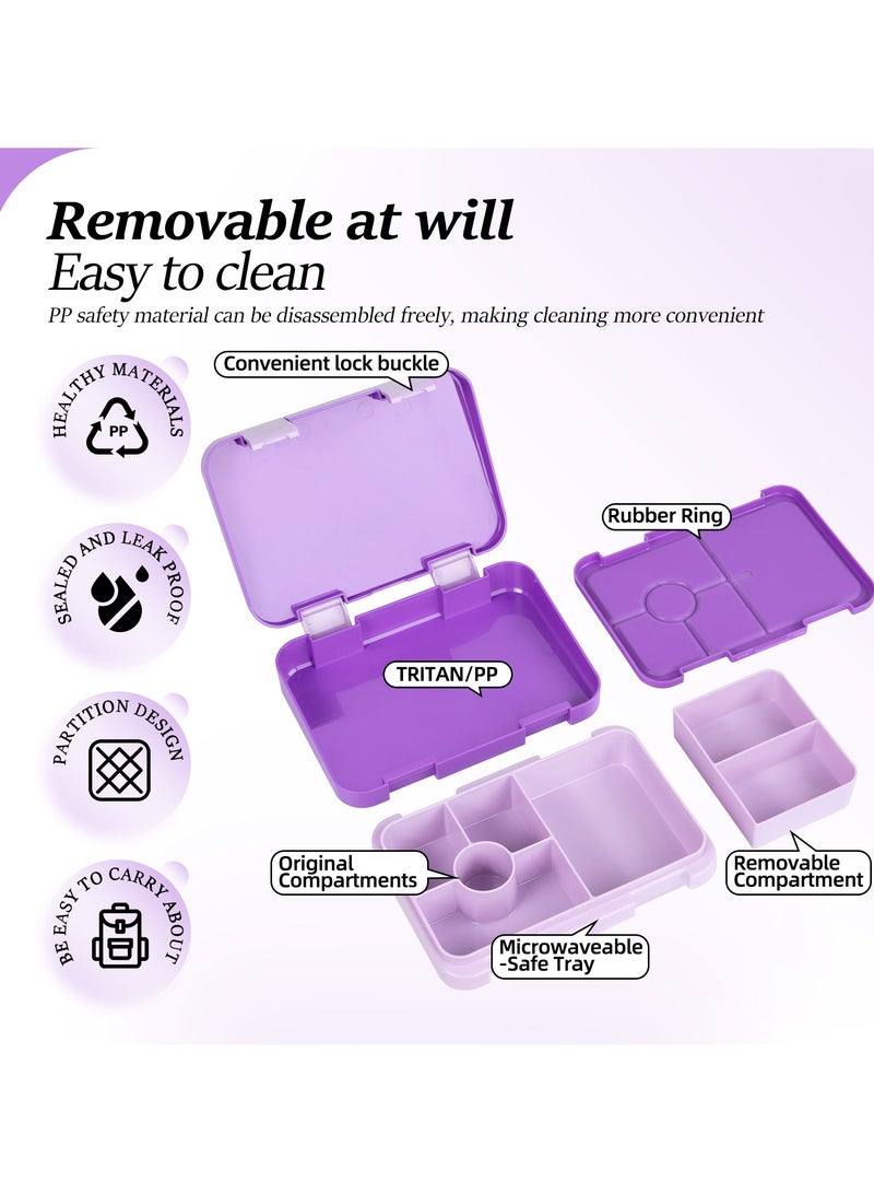 general 810Ml large-capacity children's lunch box, double-buckle PP grid bento box, portable lunch box, microwave heating and preservation (purple) - Image 3