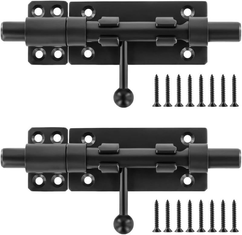 304 Steel Latches, Heavy Duty Stainless Sliding Bolts With Hole, Interior Door Latches For Wooden Fence, Shed, Yard, Barn Door, Steel Barrel Bolts 6 In 2Pcs - Image 1