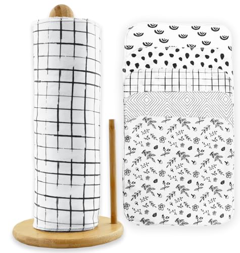 ROGITU 25 Pack Reusable Paper Towels Paperless Towels Roll Washable Cotton Cloth for Kitchen Towels Zero Waste Products Alternative Paper Towels Alternative Black White - Image 1