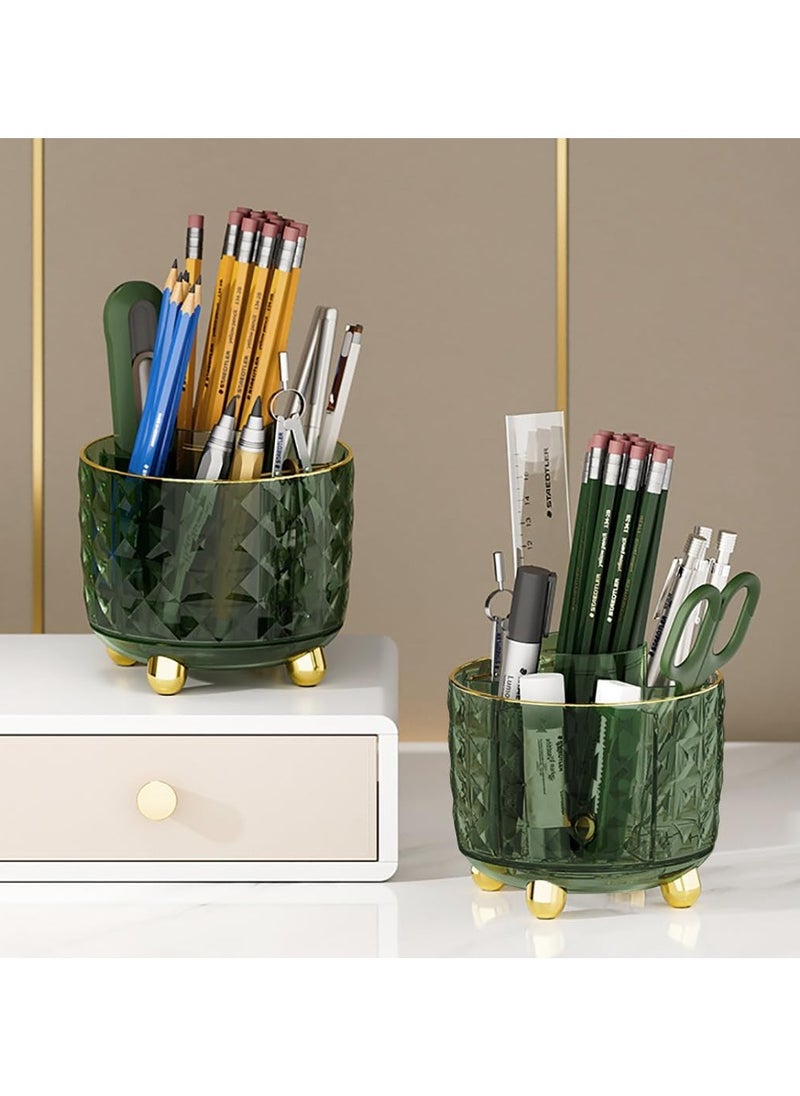 Generic - Dark Green Pen Pencil Holder for Desk, 360° Rotating Pen Organizer, Green Office Supplies, Cute Pen Holder, 6-Compartment Pencil Holder Rotating, Green - Image 1