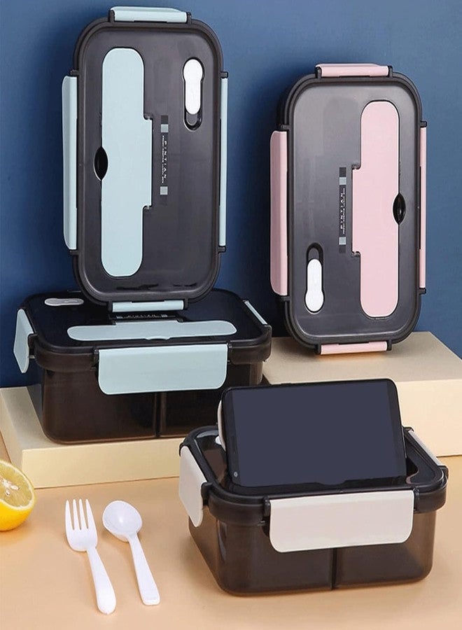 Hatanu Mall Lunch Box Leak Proof 3 Compartment Lunch Box Reusable Microwave Freezer Safe Food Containers with Spoon and Fork for Adults and Kids 1500ml - Multicolor - Image 5