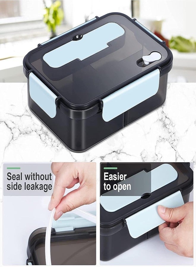 Hatanu Mall Lunch Box Leak Proof 3 Compartment Lunch Box Reusable Microwave Freezer Safe Food Containers with Spoon and Fork for Adults and Kids 1500ml - Multicolor - Image 3