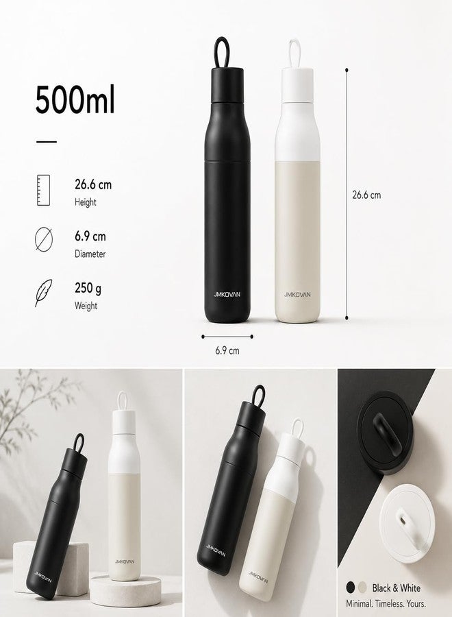 Slim insulated Stainless Steel Water Bottle with Handle, Vacuum Double Wall, Leakproof Lid, Fits Car Cup Holder, Minimalist Design (1-pack) - Image 2