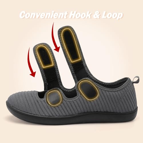 Besroad Womens Wide Toe Box Walking Shoes Adjustable Diabetic Shoes Arthritis Edema Barefoot Indoor Outdoor Sneaker 8Wide Dark Grey - Image 3