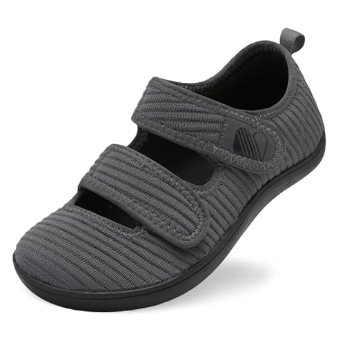 Besroad Womens Wide Toe Box Walking Shoes Adjustable Diabetic Shoes Arthritis Edema Barefoot Indoor Outdoor Sneaker 8Wide Dark Grey - Image 1