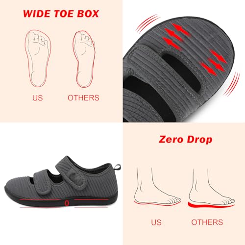 Besroad Womens Wide Toe Box Walking Shoes Adjustable Diabetic Shoes Arthritis Edema Barefoot Indoor Outdoor Sneaker 8Wide Dark Grey - Image 4
