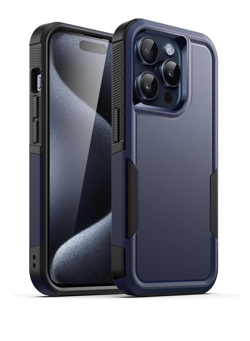 جي تيك غطاء حماية متين لهاتف iPhone 15 Pro مقاس 6.1 بوصات بطبقة مزدوجة شديدة التحمل ومقاوم للصدمات مع ظهر غير لامع باللون الأزرق الداكن - Image 1