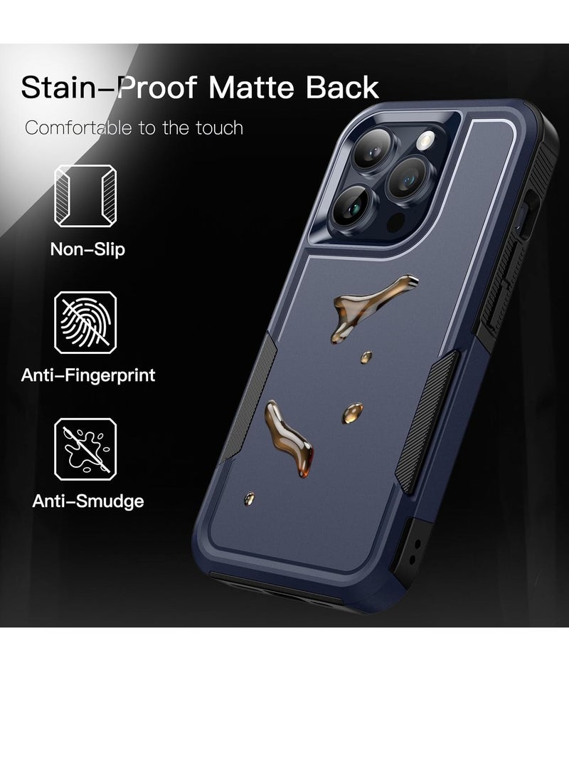جي تيك غطاء حماية متين لهاتف iPhone 15 Pro مقاس 6.1 بوصات بطبقة مزدوجة شديدة التحمل ومقاوم للصدمات مع ظهر غير لامع باللون الأزرق الداكن - Image 5