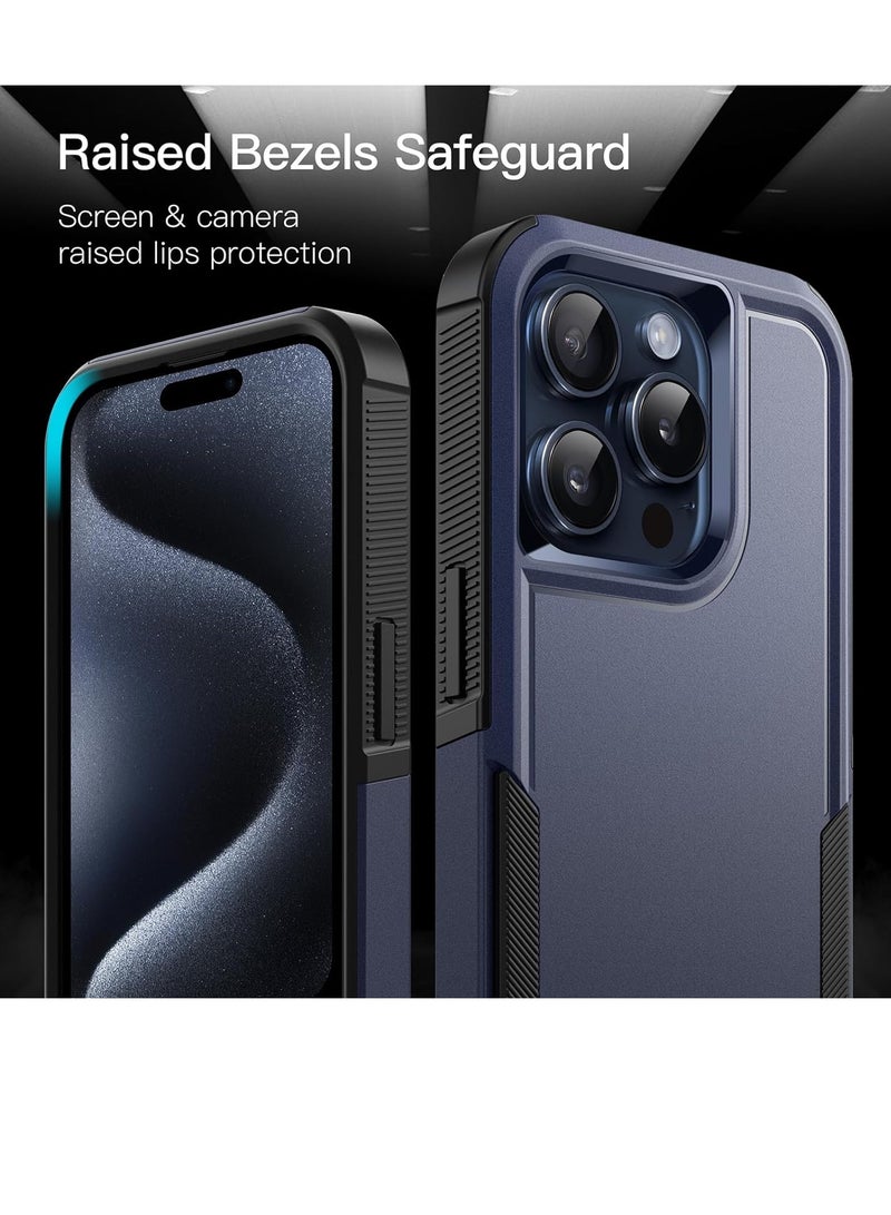 جي تيك غطاء حماية متين لهاتف iPhone 15 Pro مقاس 6.1 بوصات بطبقة مزدوجة شديدة التحمل ومقاوم للصدمات مع ظهر غير لامع باللون الأزرق الداكن - Image 4