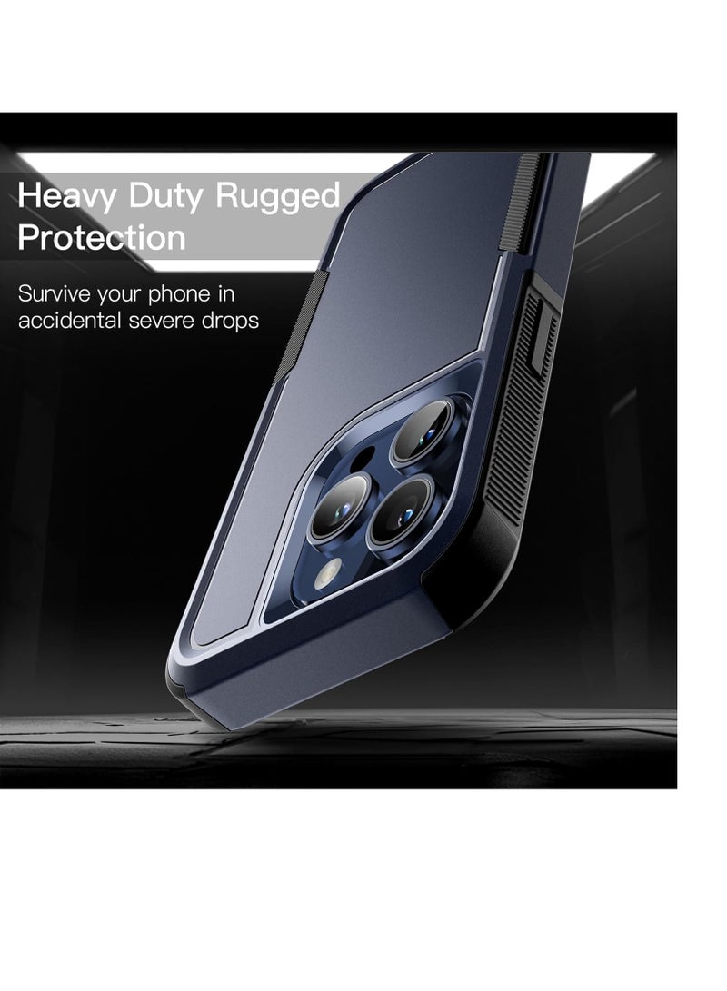 جي تيك غطاء حماية متين لهاتف iPhone 15 Pro مقاس 6.1 بوصات بطبقة مزدوجة شديدة التحمل ومقاوم للصدمات مع ظهر غير لامع باللون الأزرق الداكن - Image 3