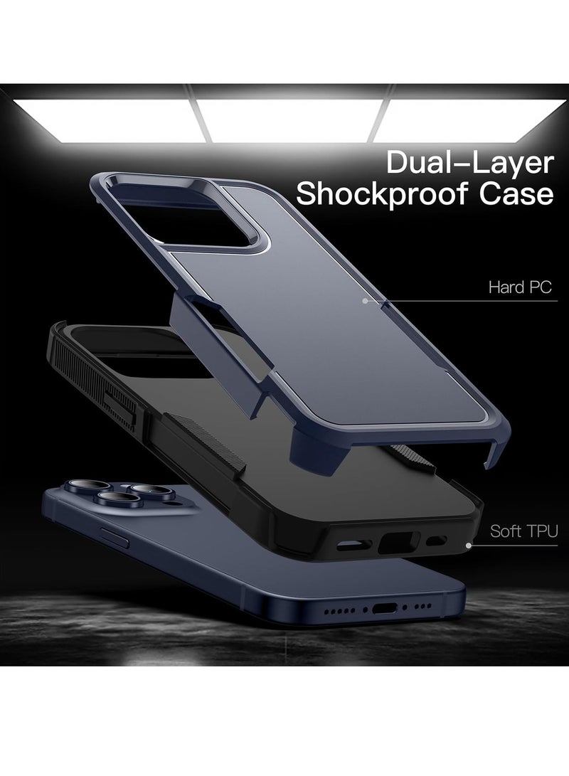 جي تيك غطاء حماية متين لهاتف iPhone 15 Pro مقاس 6.1 بوصات بطبقة مزدوجة شديدة التحمل ومقاوم للصدمات مع ظهر غير لامع باللون الأزرق الداكن - Image 2