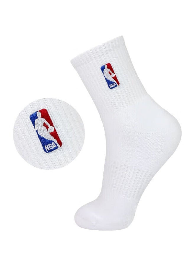 NBA Men'S Mid-Calf Casual Sports Socks, Thick Terry Cotton, Embroidered Non-Slip Running Basketball Socks, 4 Pairs - Image 1