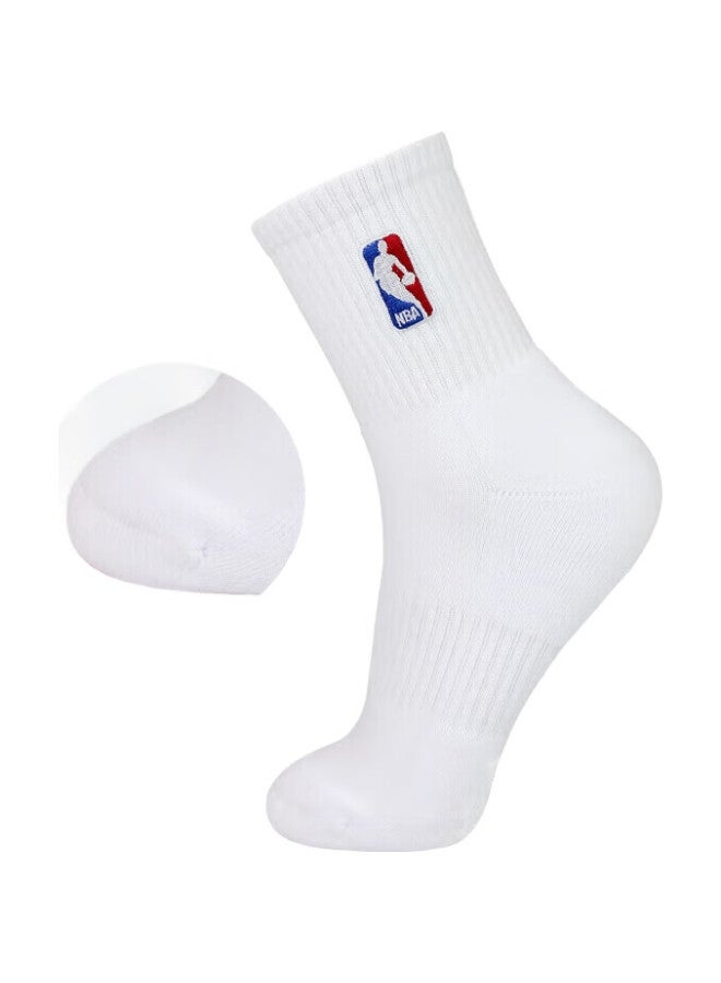 NBA Men'S Mid-Calf Casual Sports Socks, Thick Terry Cotton, Embroidered Non-Slip Running Basketball Socks, 4 Pairs - Image 3
