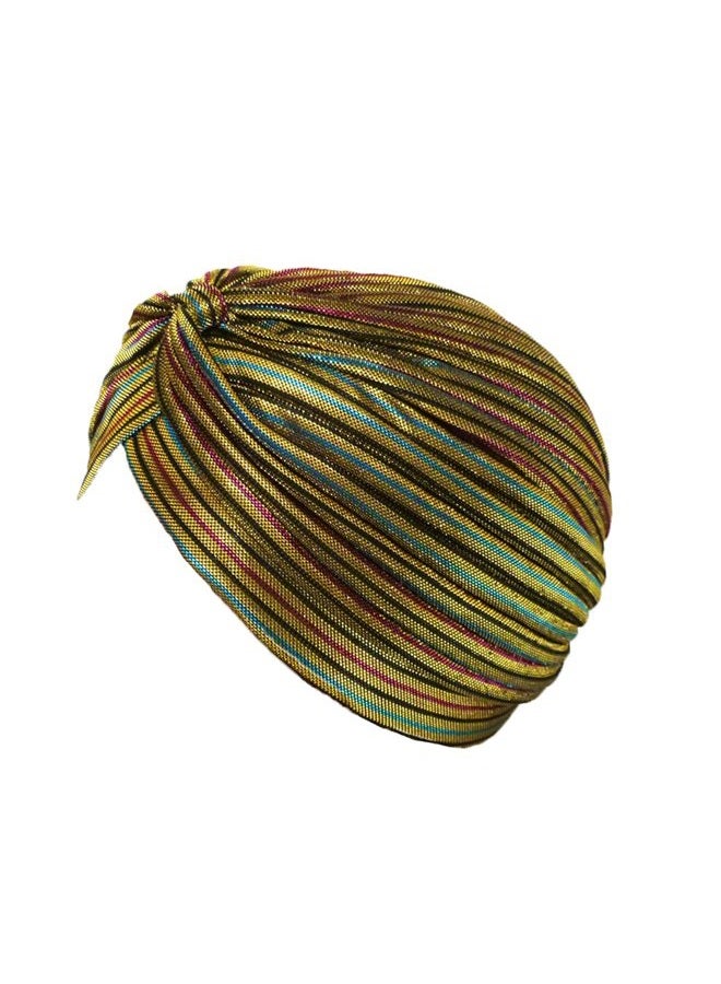 Fashion 21 ] Women's Pleated Glittered Turban Hat Head Wear (Gold Multi), Gold Multi, One size - Image 1