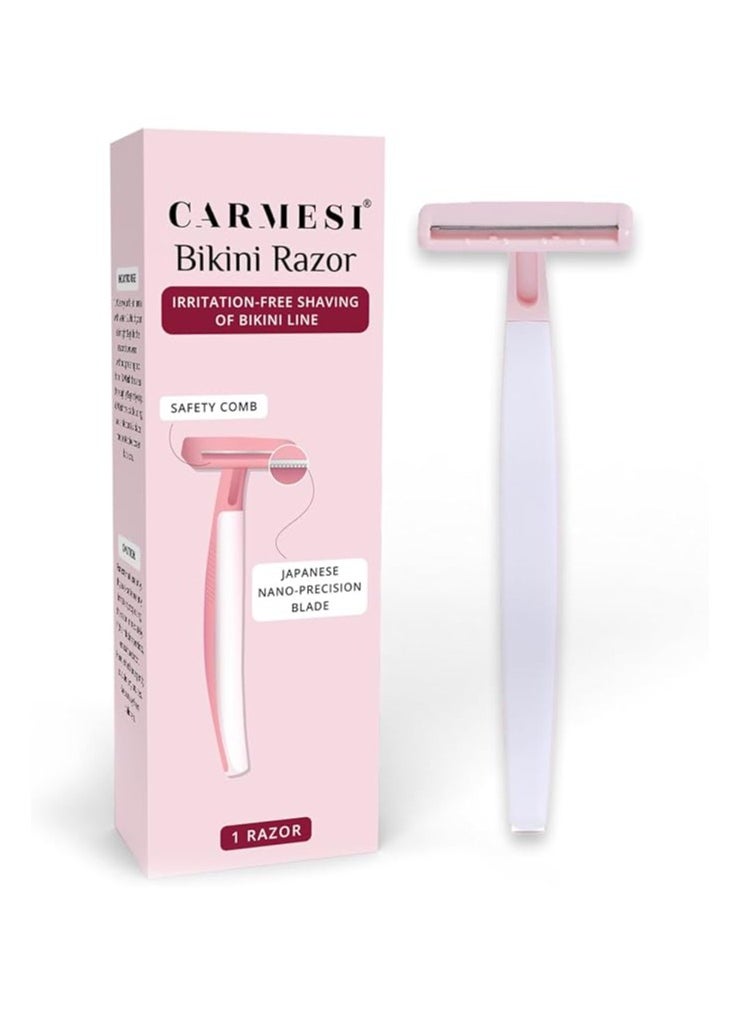 CARMESI Carmesi Bikini Razor For Women - Nano Precision Shave of the Bikini Line With Safety Blade, Protective Cover & Stainless Steel - Suitable For All Skin Types - No Bumps, Irritation & Cut - Pack of 1  - Image 1