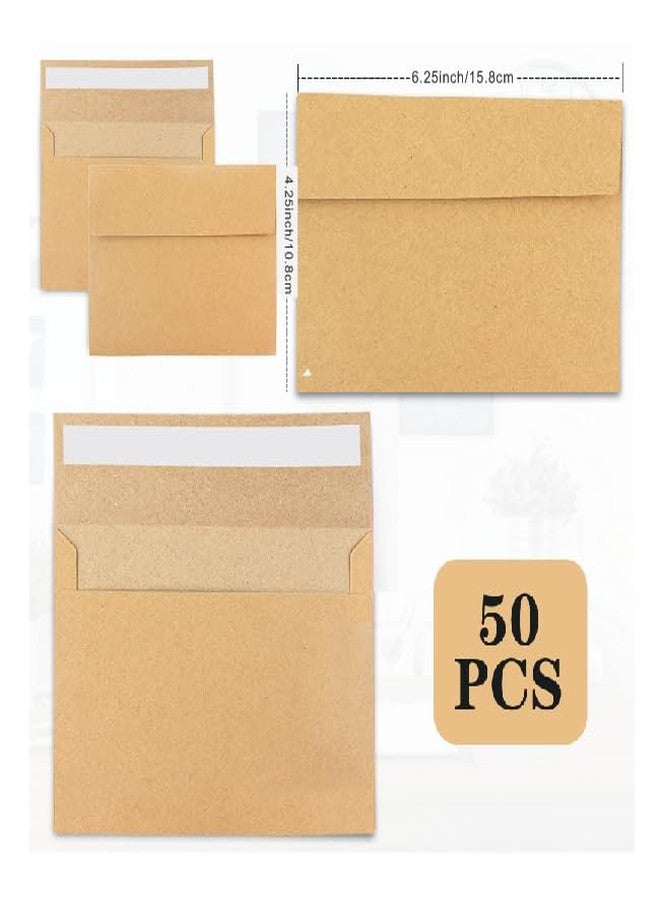 JOOLOKT 50Packs A4 Kraft Envelopes 4x 6 Inch Card Envelopes,Self Seal for Weddings, Greeting Cards，Mailing， Invitations, Photos, Postcards - Image 2