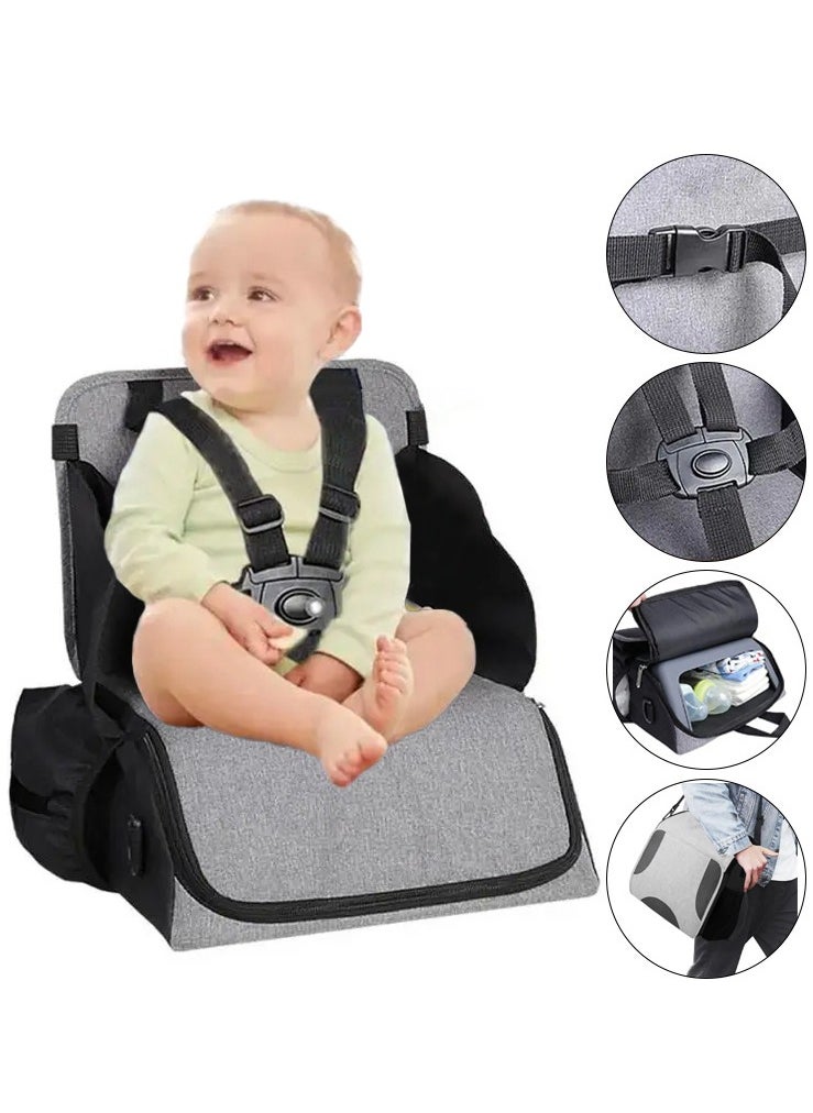 XiuWoo 2 in 1 Multifunctional Portable Kids Baby Booster Seat, High Chair, Mother bag, Nappy Storage Bag and Baby Travel Diaper Bag with Handy Storage Compartments and Safety Harness  - Image 1