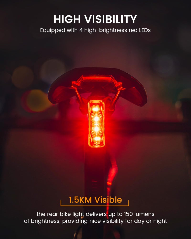 RAVEMEN TR150 Bike Tail Light, 280° Visible Bike Rear Light with Brake Detection and Auto On Off Feature - Image 3