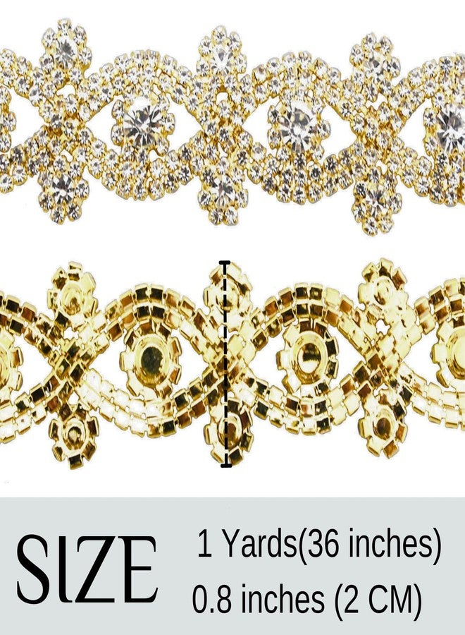 PEARLY JUN Rhinestone Trim Crystal Rhinestone Ribbon for Sewing Leather Shoes DIY Bouquet Decoration Clothing Wedding Headwear. (ML013-gold) - Image 2
