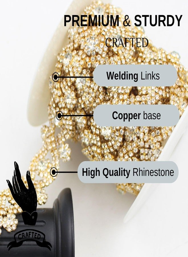 PEARLY JUN Rhinestone Trim Crystal Rhinestone Ribbon for Sewing Leather Shoes DIY Bouquet Decoration Clothing Wedding Headwear. (ML013-gold) - Image 3