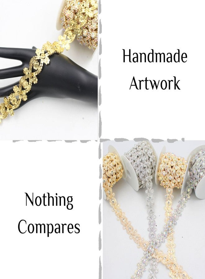 PEARLY JUN Rhinestone Trim Crystal Rhinestone Ribbon for Sewing Leather Shoes DIY Bouquet Decoration Clothing Wedding Headwear. (ML013-gold) - Image 4